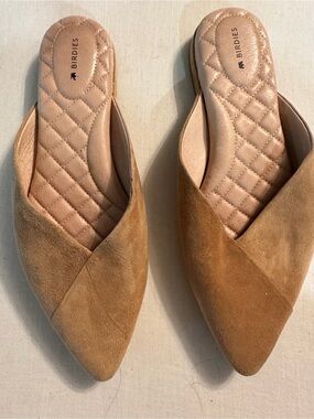 Birdies Tan Suede Pointed Slip-On Mules Flats Size 8.5
